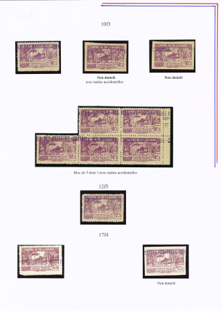 N°124 à 126 Ensemble de 11 timbres dont 3 N.D. et timbres avec taches