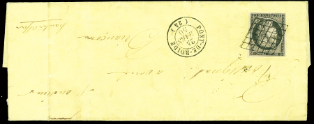 N°3 OBL grille + T15 Pont de Roide (1850) sur lettre, jolie pièce, ind 17