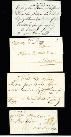 4 MP "P 24 P Pontarlier" (38 x 7mm - 1813 - 45 x 12mm - 1824 - 1825 - 1827 / Ind 11 et ind 9). TB