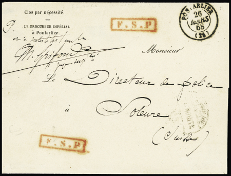 LST avec CAD T15 de Pontarlier (1868) + griffe rouge