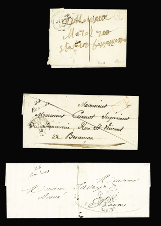 Roulans : 3 lettres avec cursives "24 Roulans" (1850 - 1854 - 1849), ind 10 chaque. TB