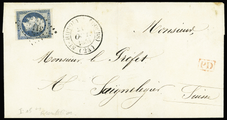N°14 OBL PC 3116 + T14 "St Hypolite (Doubs)" (1854) sur lettre au tarif frontalier pour Saignelégier (Suisse), certificat RHP. TB