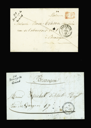 Sancey le Grand - 2 lettres avec cursive "24 Sancey le Grand" (1849 et 1852). TB
