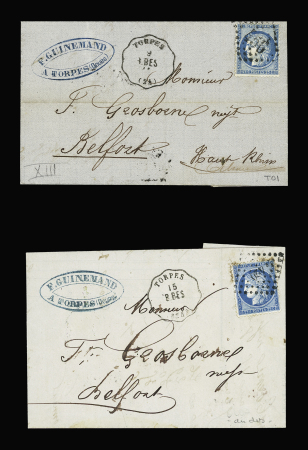 Torpes - 2 lettres AFF n°60 OBL GC 456 et PC du GC