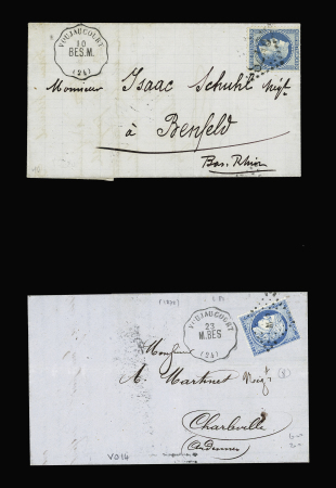 5 lettres avec CAD conv. Station "Voujeaucourt" : M. BES (3) et "BES. M", ind 8 (3) et ind 10 (2). TB
