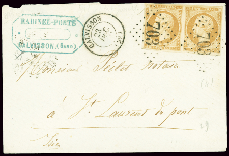 GARD GC 703 sur n°13B sur lettre avec CàD T15 de Calvisson 23 déc. 62, obl. anticipée du GC, TB