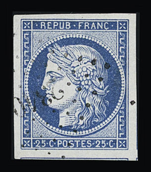 N°4 25c bleu, obl. PC 2340 (Orléans, Loiret), très
