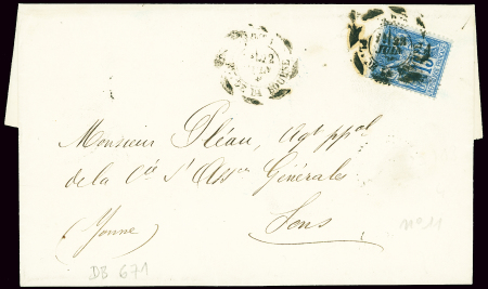N°90 OBL CAD d'essai à cercle extérieur épais interrompu "Paris Pl. de la Bourse" (1881 - De Beaufond n°671) sur lettre