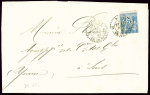 N°90 OBL CAD d'essai pointillé "Paris pl. de la Bourse" (1883 - De Beaufond n°672) sur lettre. TB