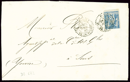 N°90 OBL CAD d'essai pointillé "Paris pl. de la Bourse" (1883 - De Beaufond n°672) sur lettre. TB