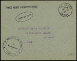 LF avec CAD "Le Blanc Indre" (1943) + cachet ovale noir "franc de port" + griffe noire "Force armée gouvernementale" + cachet "1er régiment de France 1er bataillon - le vaguemestre". TB