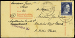 Allemagne n°717 OBL Weimar-Buchenwald (juillet 1944) sur formulaire avec impression rouge écrit par un déporté français à son frère aux Sudètes avec griffe violette "Postprufer". TB