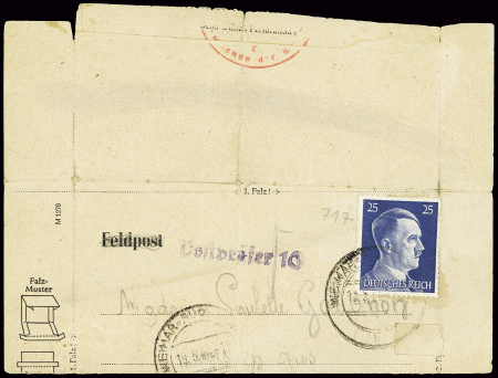 Carte-lettre Feldpost d'un déporté français AFF Allemagne n°717 OBL Weimar-Buchenwald (1944) avec griffe noire "Postprufer 10". TB