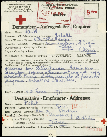 DIVERS DEUXIEME GUERRE MONDIALE Message Croix-Rouge