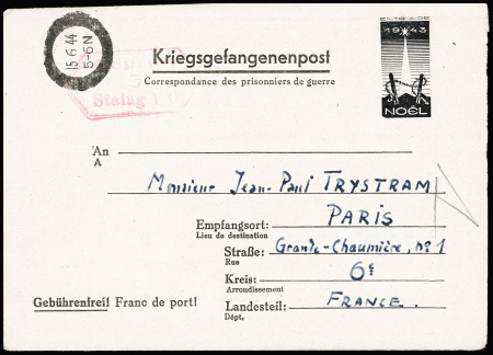 Entier formule avec petite figurine noire "1943 Noël" (GUE J19). TB