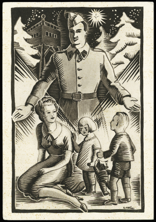 Entier carte postale avec illustration sepia du stalag VII B Noël 1941 (GUE K 8) OBL (1943). TB