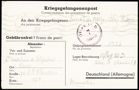 Postkarte souple "vendue 10 francs au profit de la famille du prisonnier" OBL 1944 (GUE L3). TB