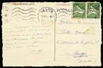 Algérie n°48 en paire OBL mec "Bastia Corse" (13.5.44) sur carte postale pour Bougie. TB