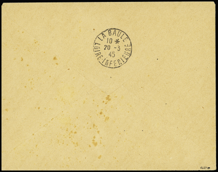 Env. entier postal 4F50 taxe perçue noir sur env. bistre avec complément par n°549 OBL Guérande (19.3.45). TB