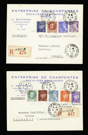 3 lettres recommandées AFF divers Pétain et Mercure OBL La Baule (24.11.44 - 4.4.45 ET 19.4.45). TB