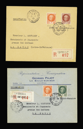 2 lettres recommandées : n°518 + 521 OBL La Baule (27.11.44) et n°517 + 521 OBL La Baule (18.1.45). TB