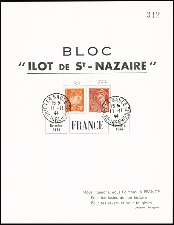 5 grands blocs-feuillet 20x13cm "Bloc ilot de St Nazaire" OBL La Baule (11.11.1944). TB