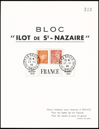 5 grands blocs-feuillet 20x13cm "Bloc ilot de St Nazaire" OBL La Baule (11.11.1944). TB