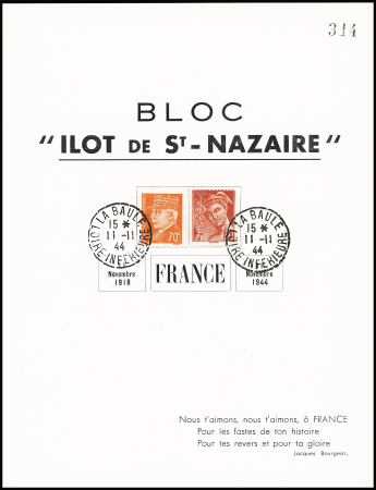 5 grands blocs-feuillet 20x13cm "Bloc ilot de St Nazaire" OBL La Baule (11.11.1944). TB