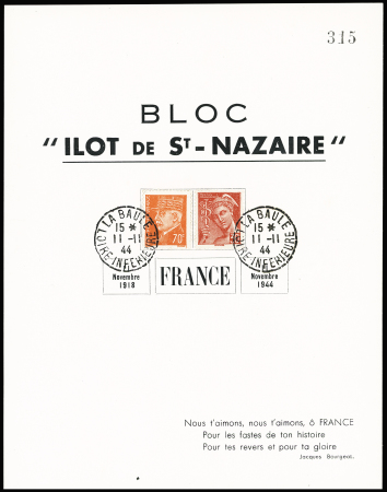 5 grands blocs-feuillet 20x13cm "Bloc ilot de St Nazaire" OBL La Baule (11.11.1944). TB