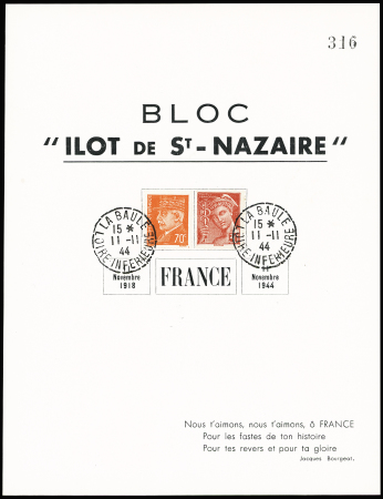 5 grands blocs-feuillet 20x13cm "Bloc ilot de St Nazaire" OBL La Baule (11.11.1944). TB