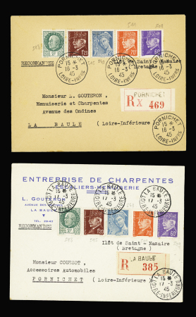 2 lettres recommandées AFF divers Pétain et Mercure OBL La Baule (17.3.45) et Pornichet (16.3.45). TB