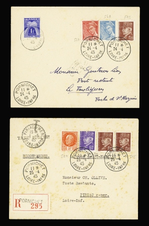 2 lettres dont 1 recommandée AFF divers Pétain OBL Pornichet (24 et 25.4.45). TB