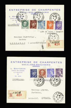 2 lettres recommandées AFF divers Pétain et Mercure OBL La Baule (4.4.45 et 19.4.45). TB