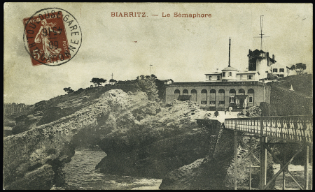 Pseudo-entier carte postale 5c semeuse rouge "Biarritz Le Sémaphore". TB