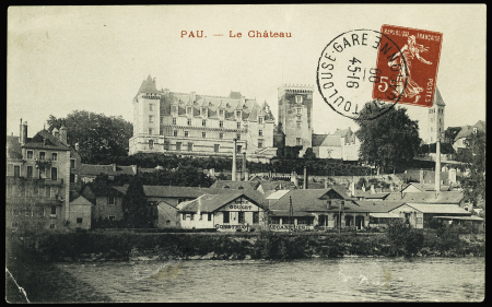 Pseudo-entier carte postale 5c semeuse rouge "Pau le Chateau". TB