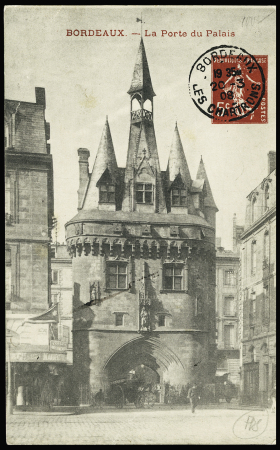 Pseudo-entier carte postale 5c semeuse rouge "Bordeaux - La porte du Palais". TB