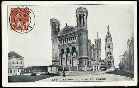 Pseudo-entier carte postale 5c semeuse rouge "Lyon la basilique de Fourvière". TB
