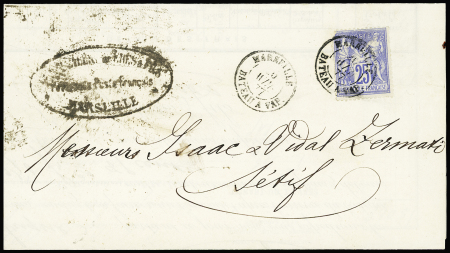 N°78 OBL CAD "Marseille bateau à vap" (1877) sur lettre de la Cie Valery pour Sétif. TB