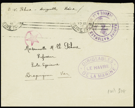 LF avec cachet ovale violet "dirigeables de la marine - Le Havre" (1918). TB