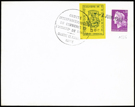 N°1536 + timbre de grève 30c jaune et bleu de Roanne OBL 4 juin 1968 sur lettre. TB