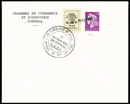 N°1536 + grève n°4, 20c Epinal sur lettre (26 mai 1968). TB. Cote 220