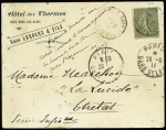 N°130 OBL Mont-Dore les Bains (1905) sur lettre pour Etretat avec CAD "Paris gare St Lazare" (26.9.11) et mention manuscrite "trouvée derrière un casier pendant le déménagement du bureau de tri de la Gare St Lazare"