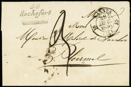 Lettre avec cursive limée "54 Rochefort"