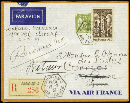 N°302 + 284A OBL hex "Paris 96C Air Fran