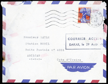 N°1234 OBL Clamart sur lettre par avion