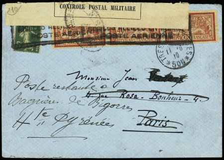 N°119, bande de 3 + n°137 OBL griffe enc