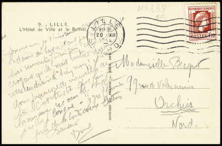 N°638, 1F20 Marianne d'Alger carmin OBL Lille (dec