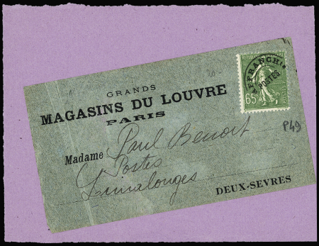 N°49, 65c Semeuse olive, sur étiquette des Grands