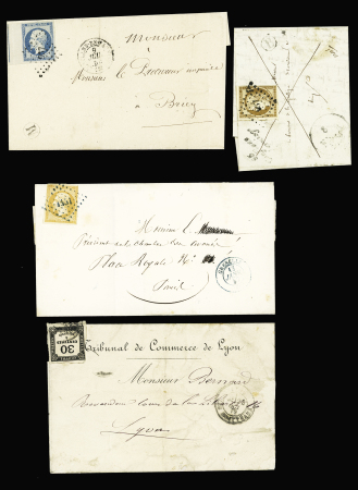 1850-1878, sélection de 4 lettres : N°1a 10c bistre-brun,