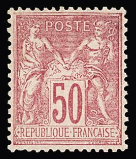 N°98 50c rose, neuf avec charnière infime, quasi **,
